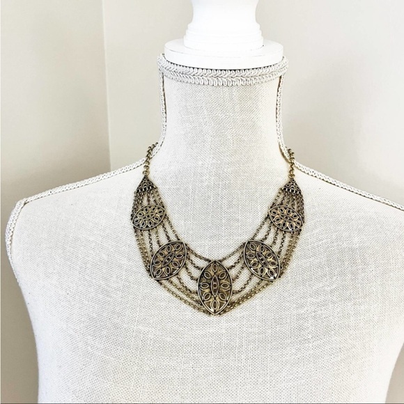 Lucky Brand Brass Tribal Sand Dollar Seashells Drape Statement Necklace - Picture 2 of 8